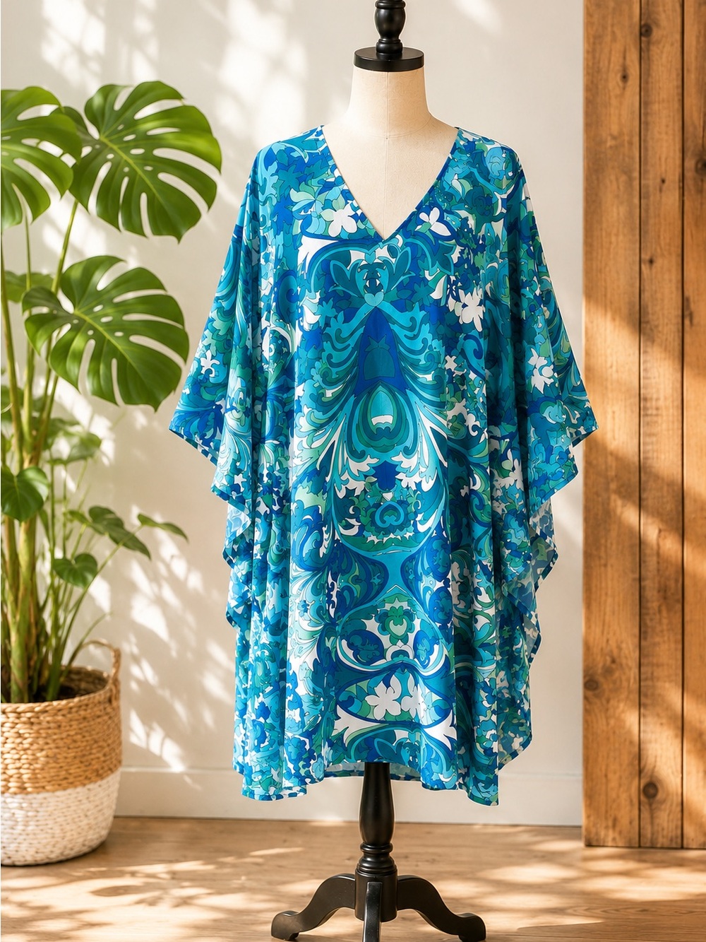 Dress Barn Blue & Teal Floral-Print Midi Dress